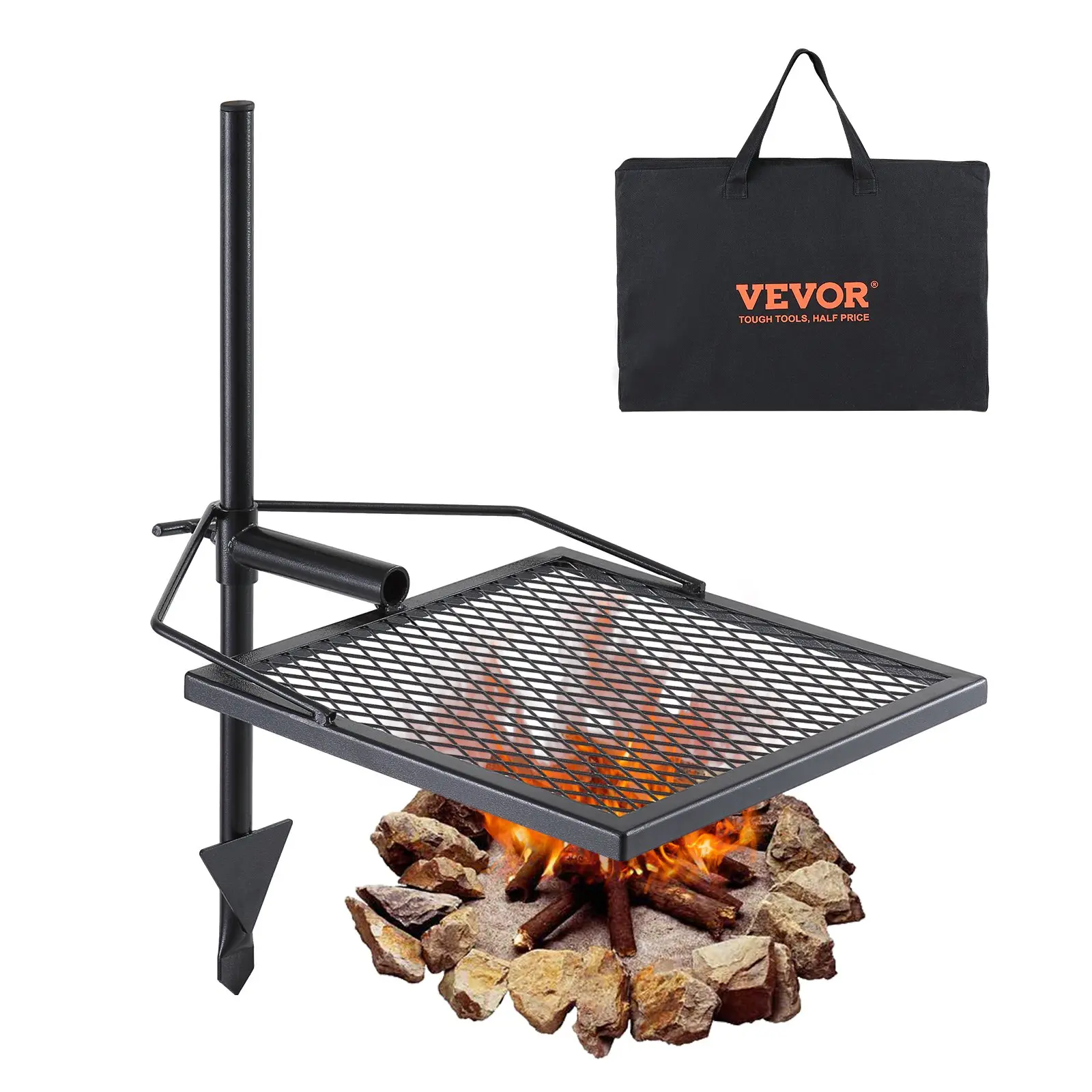 【summerfinds】VEVOR Swivel Campfire Grill, Fire Pit Grill Grate over Fire Pits, Heavy Duty Steel Grill Grates, 360° Adjustable Open Fire Outdoor Cooking Equipment, Portable Camp Fire Racks for Camping Outdoor BBQ