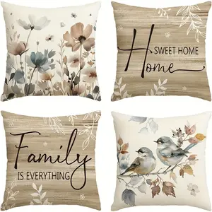 4 pieces, single-sided printed pattern pillowcases, with a hidden zipper design within the 18 x 18 inch size. Soft and comfortable, suitable for office, home living room sofa cushions, and various other places (excluding filling material) Home Textile