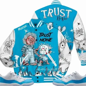 11 Low University Blue Varsity Jacket, Low University Blue 11s Outfits, Scary Trust No One Unisex T-Shirts To Matching Sneakers