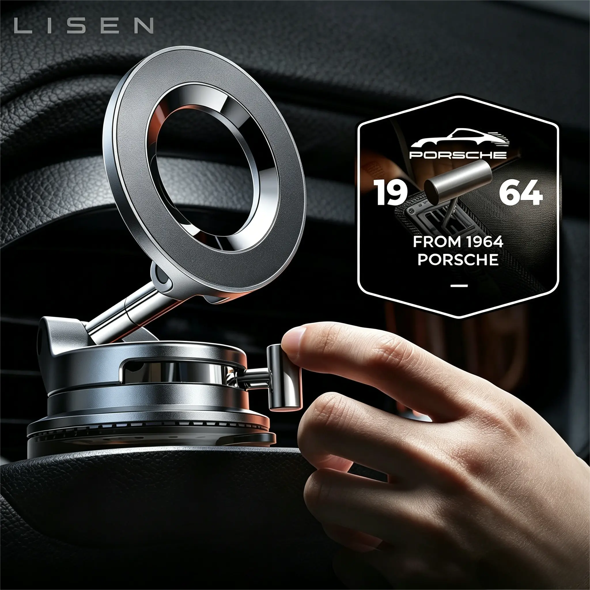 LISEN Phone Holder for Car, 360° Vacuum MagSafe Car Phone Mount, Suction Car Phone Holder Phone Mount with One-Step Lock, Retractable, Compact & Stable Design, Car Accessories phone holder for car
