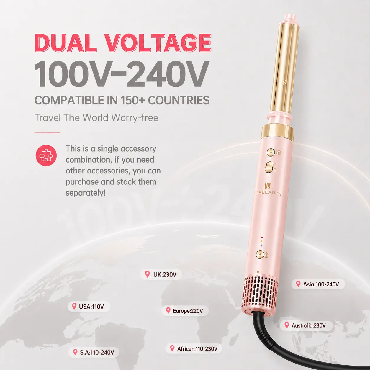 webeauty 1 Inch Curling Iron | DIY Customizable Hair Styling Tool with Interchangeable Attachments | 25mm Medium Barrel Curling Wand for Classic Curls, Natural Waves & Smooth Hair | Adjustable Temperature Control, Dual Voltage