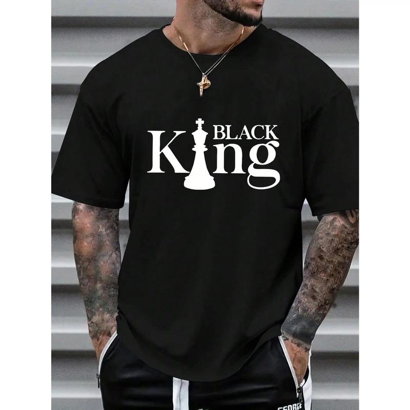 Men's Round Neck Letter Printed Casual Commuter T-Shirt Fabric Hem