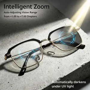 200 Degree Smart Zoom Frameless Reading Glasses Auto Focus Multifocal Blue Light Filter UV Sun Protection Soft Silicone Nose Pads, HD Vision for Phone & Computer