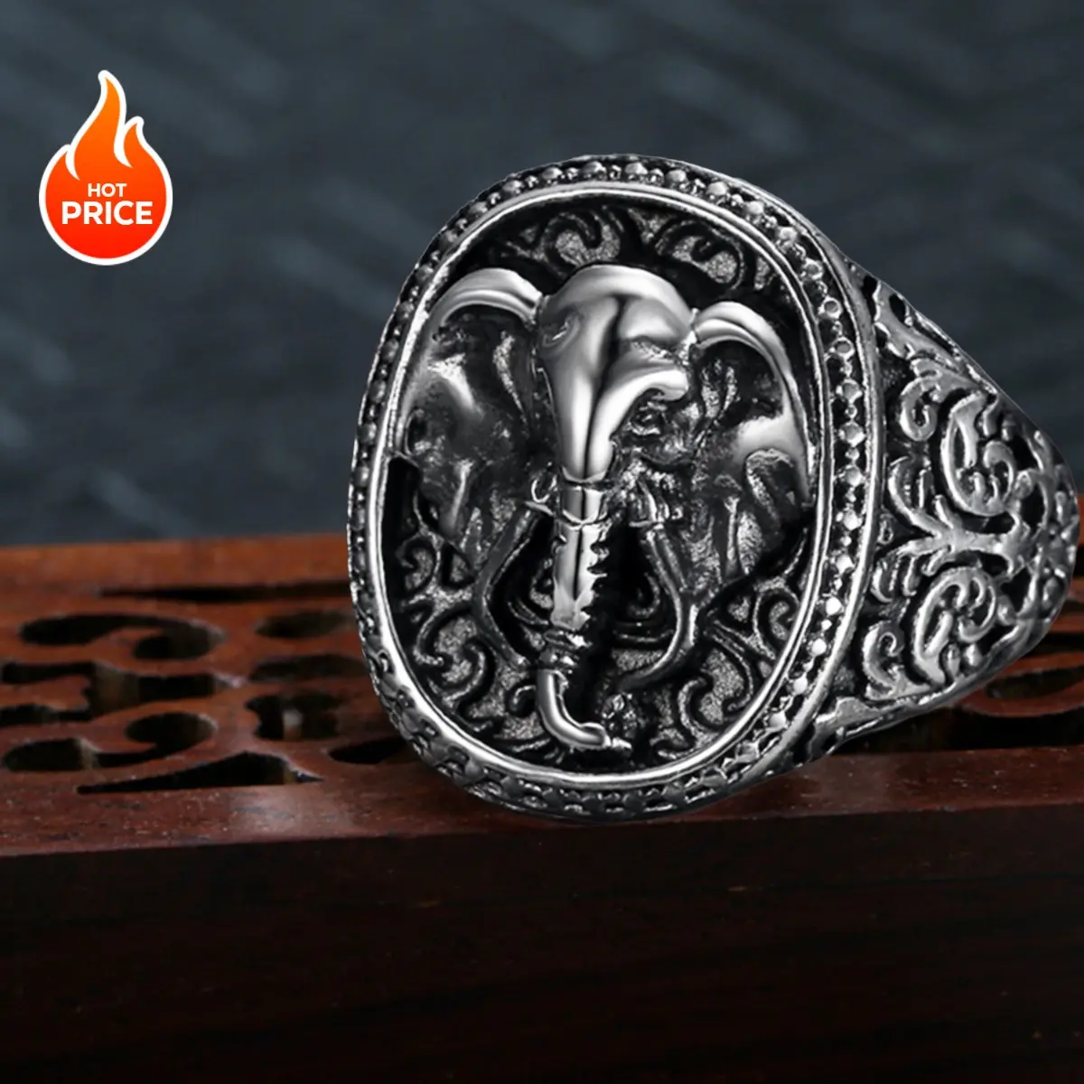 1pc Engraved European-American Retro Domineering Elephant-Shaped Ring - Alternative Artistic, Medallion, Decorative Engraving, Hand-Engraved Costume Jewelry for Romantic Dates & Daily Wear, Ideal Gift for Boyfriends, Engraved Ring, Alternative Artistic Ri
