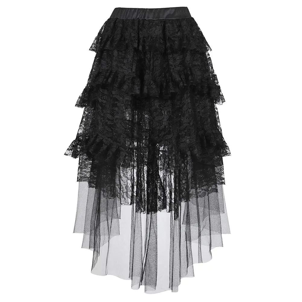 Women's Plus Size Steampunk Ankle-Length High-Low Ruffle Satin Skirt - Flexible Curvy Fit, 90% Polyester Soft Fabric, Gothic Victorian Vamp Look, Hand Wash Pirate Skirt for Cosplay, Multi-Size, Pairs with Pirate Tops