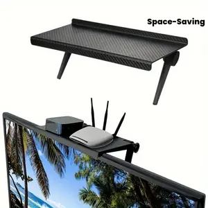 1PC Carbon Fiber TV Stand, Drill-Free Storage Shelf for Router & Set-Top Box, Adjustable Angle Plastic Organizer, Space-Saving for Living Room Home Office, Wall Mounted Shelf