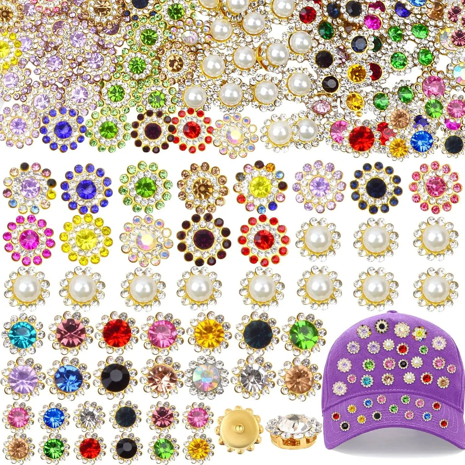200 PCS Sew on Rhinestones,3 Sized Mixed Colors Flower Claw Bedazzled Gems & Sew on Pearls Rhinestones for Clothes Crafts Hat Shoes Bags Sewing Accessories,Sewable & Stick on Jewels for Crafts