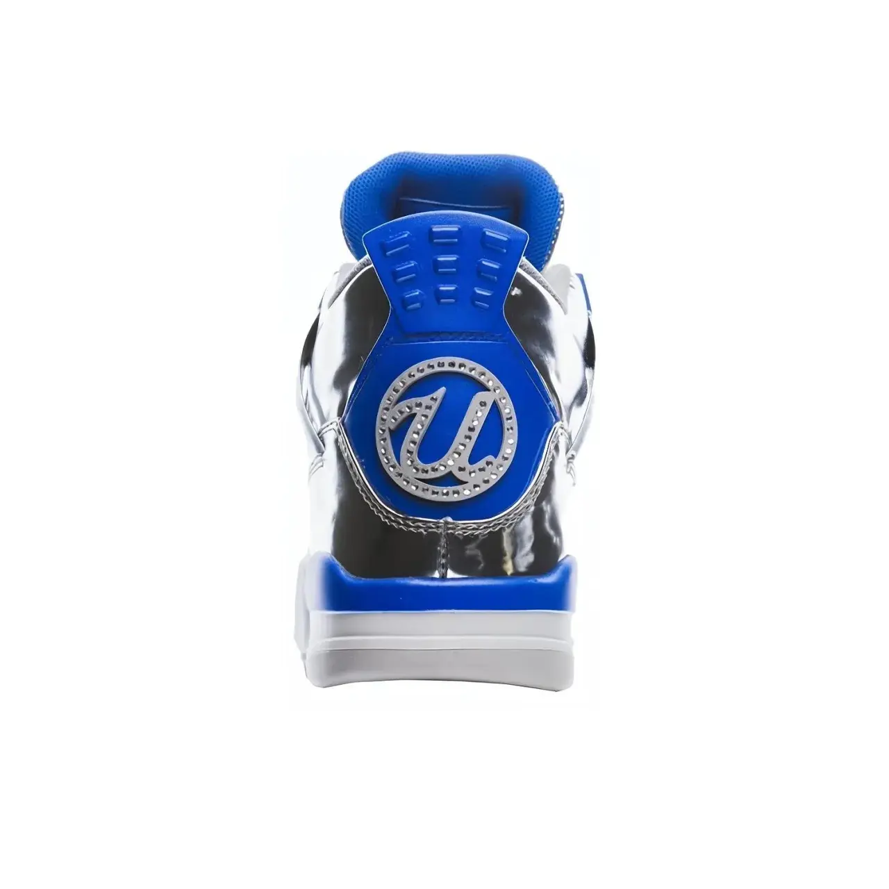 Chrome Silver Royal Blue High Top Basketball Shoes Responsive Cushion Midsole Futuristic Hip Hop Style Mirror Shiny Leather Mesh Design For Casual Sneaker Collectors