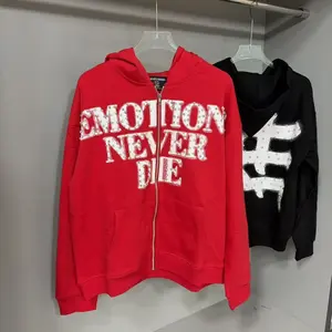 Mixed Emotion Rhinestone Hot Drill Zipper Hooded Hoodies for Men Harajuku Shinning Loose Casual Cardigan Sweatshirts Jacket