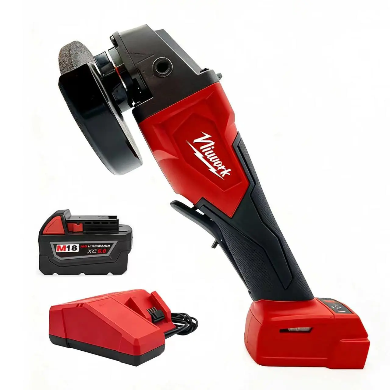 NiuWork Durable Brushless Cordless Angle Grinder Kit - 4-1/2" Cutting Capacity, M18 Battery Compatible, Ergonomic Grip, High-Performance Motor, Rust-Resistant, Heavy Duty Safety Protection, for Concrete Surface Work, Metal/Concrete Tasks, Job Sites