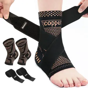 Ankle Brace for Women & Men, Ankle Compression Sleeve Support Copper Infused Ankle Brace for Sprained Ankle, Plantar Fasciitis Sports, Achilles Tendonitis Pain Relief, Copper Black, M