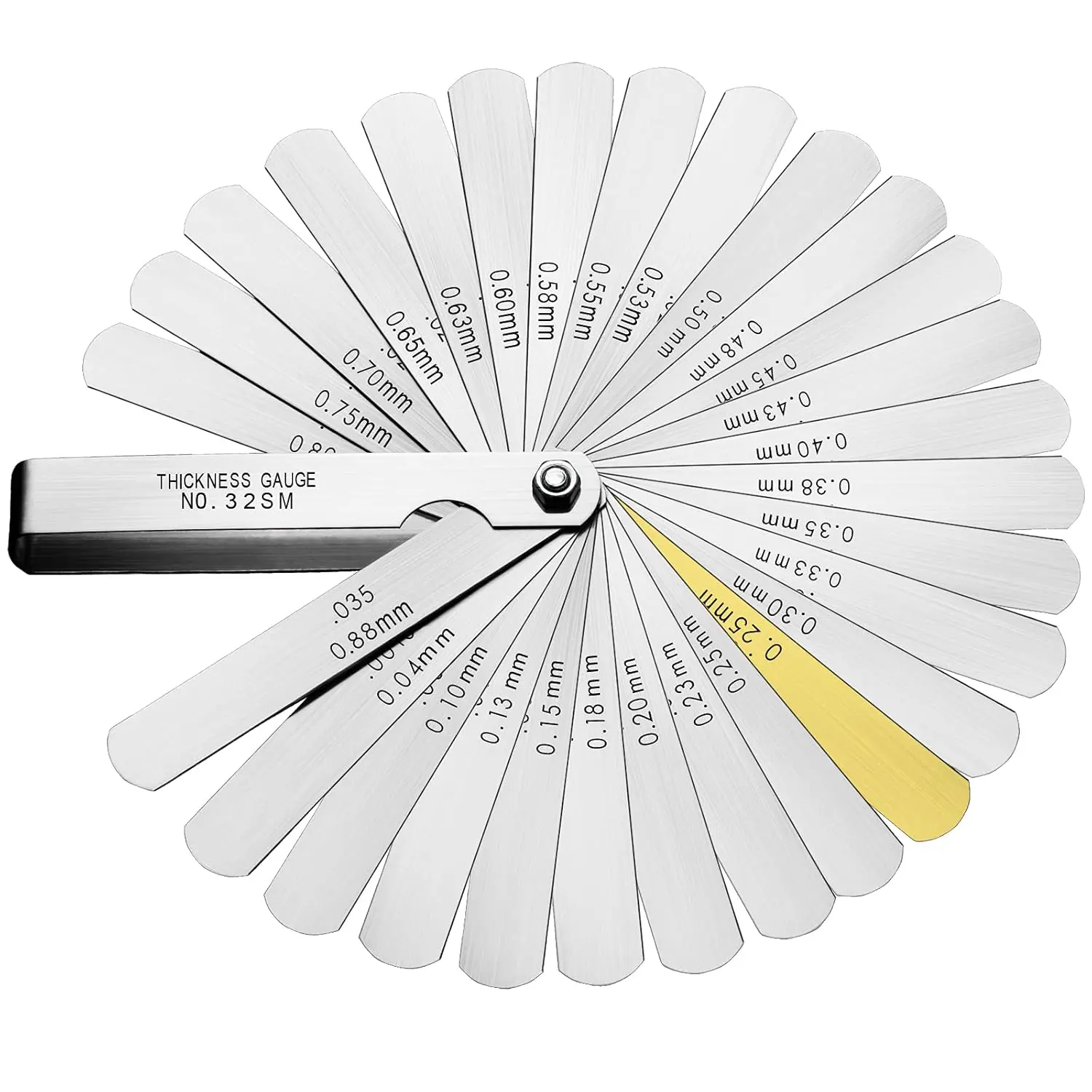 32  Feeler Gauges 0.0015-0.035'' (0.04-0.88 mm) Stainless Steel Feeler Gauge Set SAE/Metric Feeler Gauge for Measuring Gap Width and Thickness for Guitar, Spark Plug,  Measure