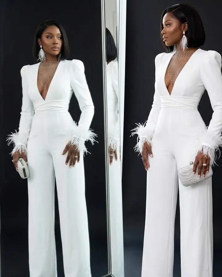 Elegance Feather Jumpsuit, Wedding, Women's Jumpsuits, One Piece Jumpsuits, Feathers