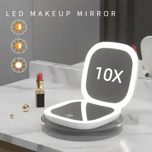 10x Magnifying Dual-Sided LED Makeup Mirror, Type-C Rechargeable Foldable Design, Portable Travel & Daily Use Cosmetic Tool, Portable Folding Mirror, Rechargeable Lighted Mirror, Vanity Mirror