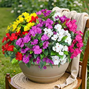 5 Bouquets Artificial Flowers for Outdoors Faux Silk Impatiens Flowers Bouquet UV Resistant Impatiens Plants for Spring Summer Home Garden Porch Patio Balcony Decorations, Decoration Items (5, Multicolor)