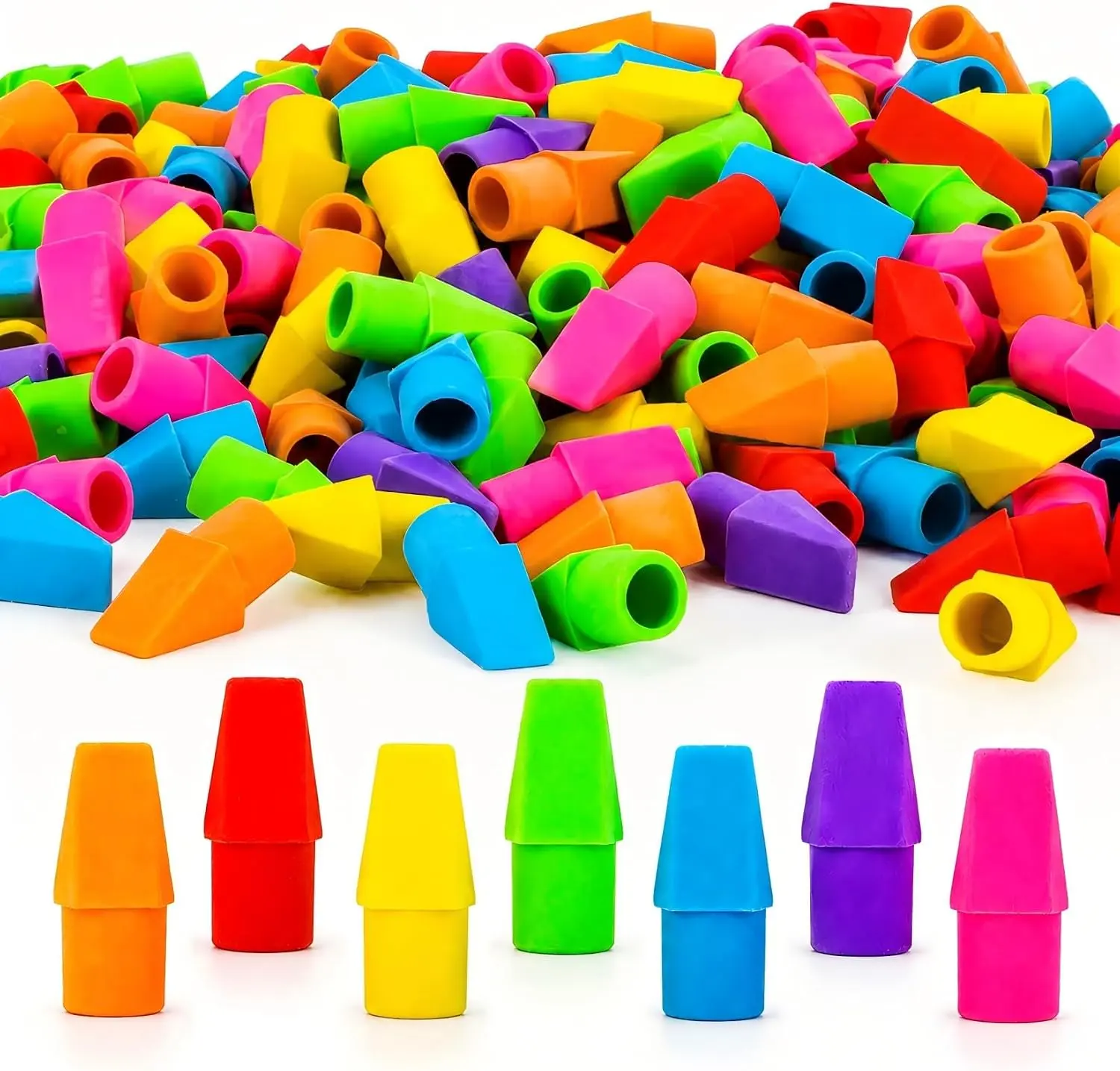 100 PCS Bulk Pack Mini Size Assorted Colors Pencil Top Cap Erasers - Latex-Free Paper Erasers & Correction Supplies for Students, Classroom Essentials