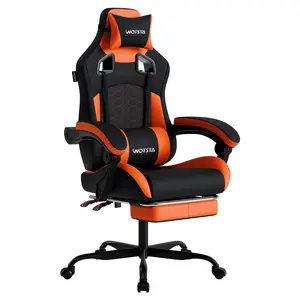 WOTSTA Gaming Chair with Footrest, Ergonomic Computer Chair, PU Breathable Material with Headrest and Lumbar Support, Suitable for Silla Gamer and Adults (Grey)
