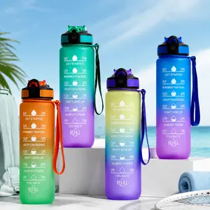 32oz Motivational Water Bottle with Time Marker Gradient Color Leakproof BPA-Free Sports Jug for Gym Outdoor with Carry Strap