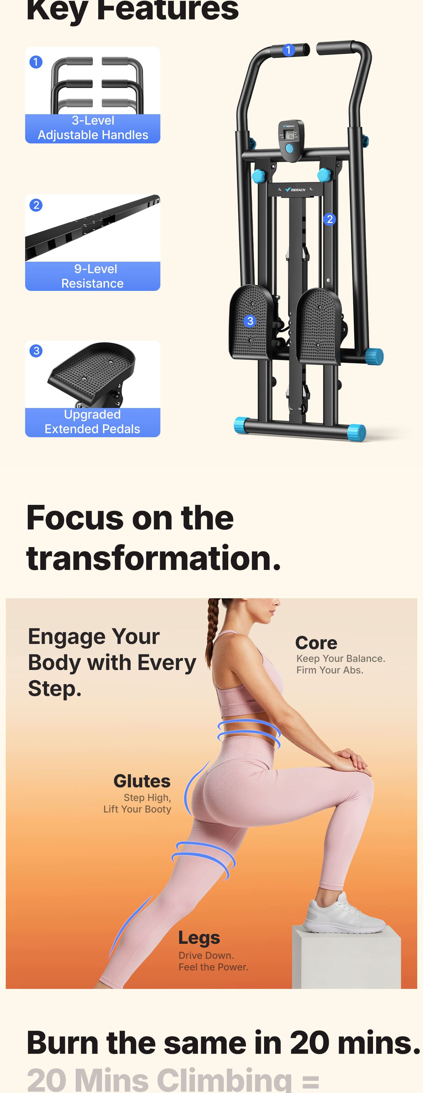 Merach Stair Stepper with Handlebar for Full-Body Workout, 330LBS Capacity, Compact Cardio Climber Exercise Machine with Adjustable Pedals, Vertical Climber for Home Gym Merach Stair Stepper with Handlebar for Full-Body Workout, 330LBS Capacity, Compact Cardio Climber Exercise Machine with Adjustable Pedals, Vertical Climber for Home Gym