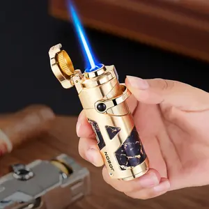 Multi Functional Windproof Gas Lighter, Personalized Rocker Arm Ignition, Refillable Fuel, Full Metal Pocket Lighter, Suitable For Business Gifts, Collections, Candle, Smoker Tools(Fuel Not Included)