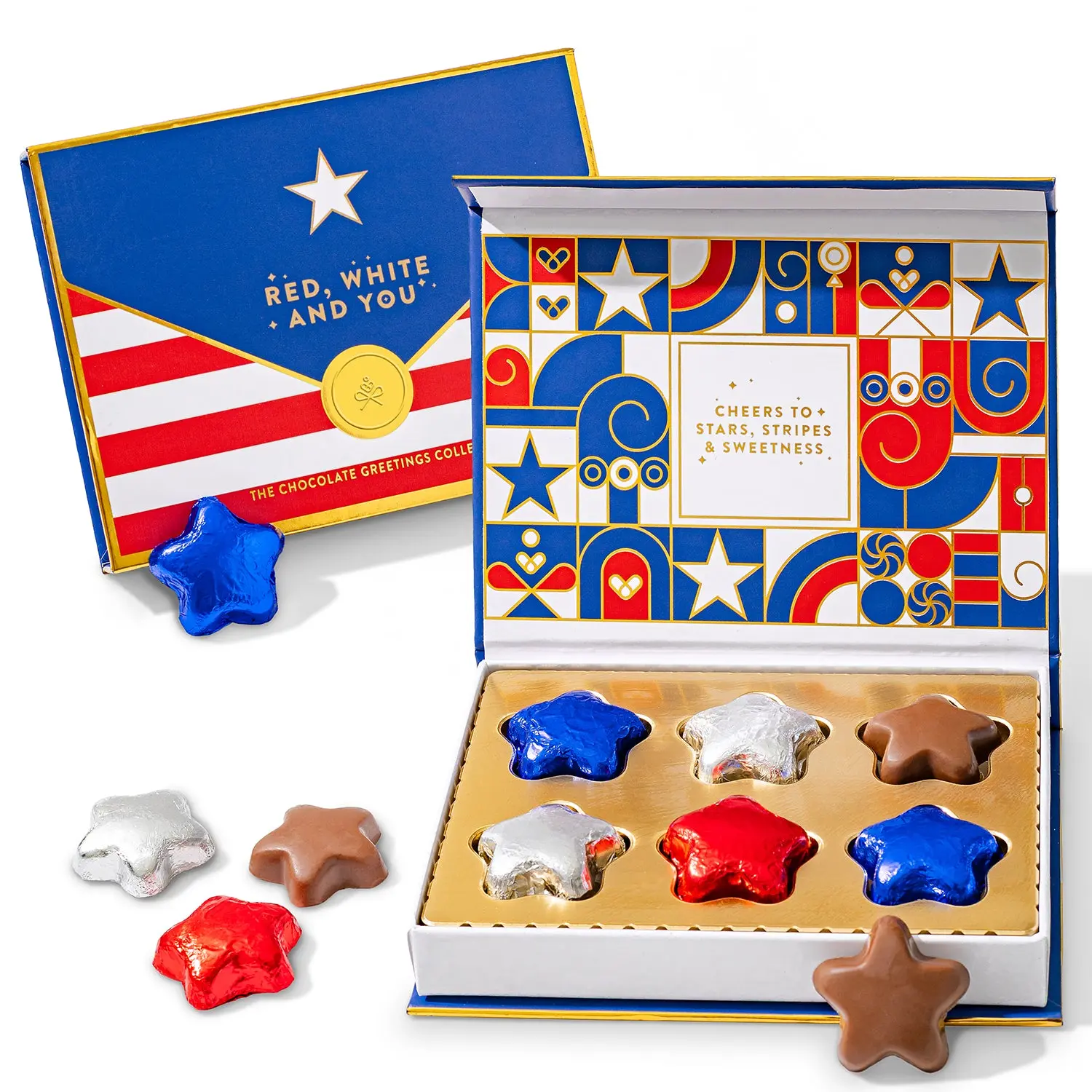 Patriotic Milk Chocolate Snack Gift Box - Contains Chocolate, Edible Greeting Card for 4th of July Celebrations, Ideal for Friends, Family, Coworkers