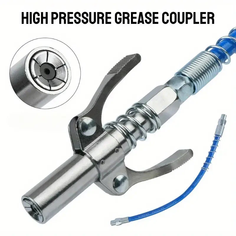 Heavy Duty Steel Grease Gun Accessory Kit - Pressure Lock Plier Head, Grease Nozzle, Oiler, Compatible with Electric, Manual, Pneumatic Power Tools