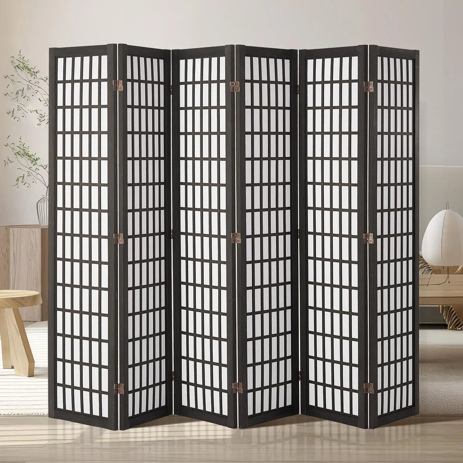 VEVOR 6-Panel Asian Japanese Room Divider, Folding Indoor Privacy Screen, Portable Partition for Home, Office, Decoration & Room Separation (Black)#SohoChic