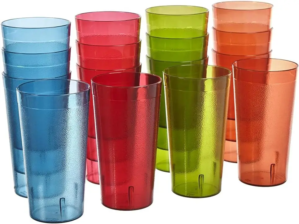 Cafe Plastic Reusable Tumblers 20-ounce and 32oz Water Cups Assorted Colors | Restaurant Style Drinking Glasses Value Set, Stackable, BPA-free...