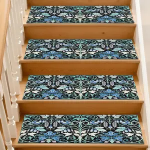 Deep Diatomaceous Earth Stair Mat, William Morris Floral Pattern, Waterproof Non-Slip, Washable, Safe for Pets & Kids