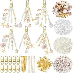 776 Piece Shell Keychain Making Kit, Ocean Theme DIY Handmade Key Chain, Starfish Pearl Horse Letter Beads, Backpack Bag Accessories, Keychain Pendant