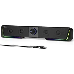 Bluetooth Computer Speakers with Clear Sound, USB Plug & Play PC Speakers with LED Light, Computer Sound Bar with Switch Button For Desktop,Laptop,Monitor (USB-C Adapter Included)