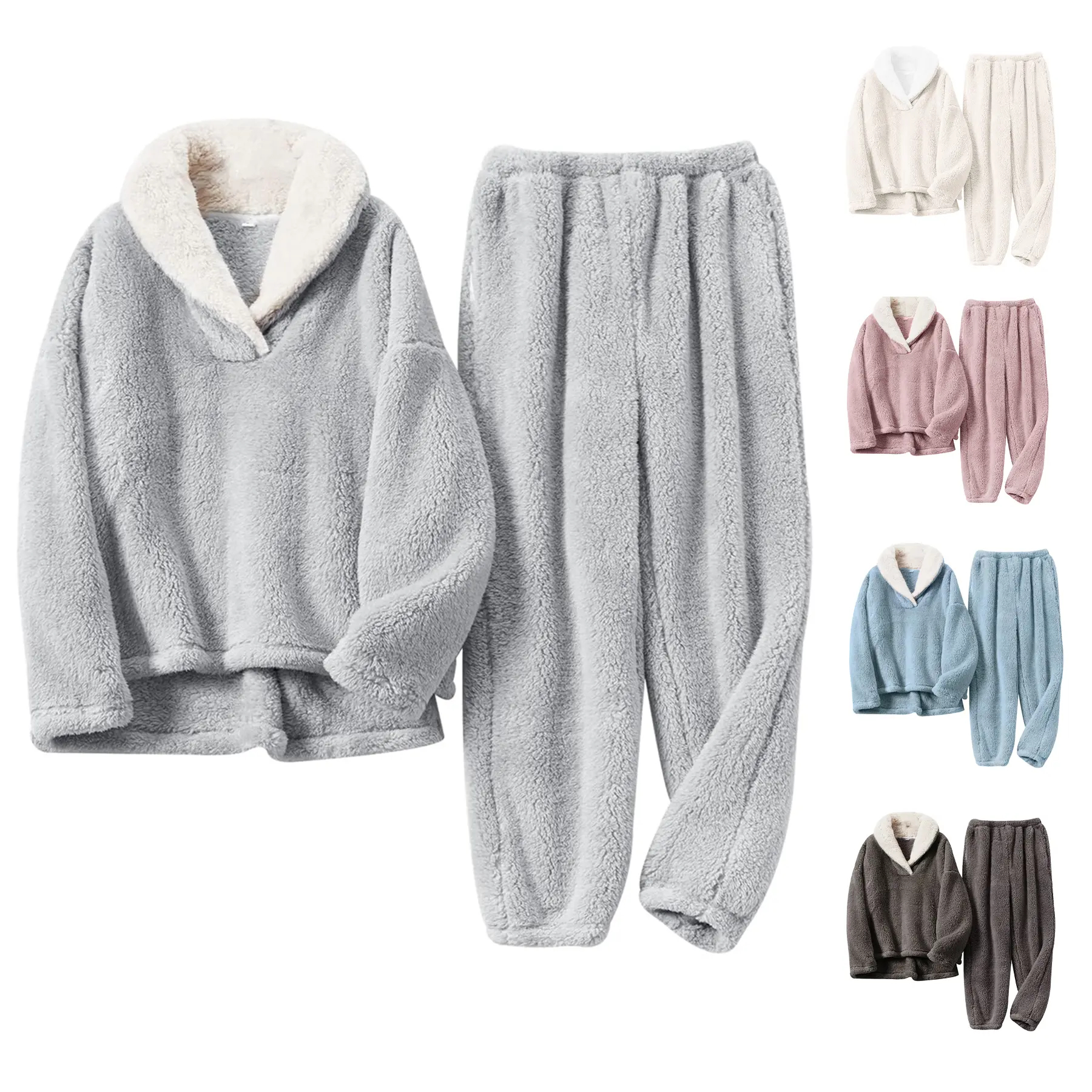 Yimoon Women' s Fluffy Pajamas Set Fleece Pullover Pants Loose Plush Sleepwear 2 Piece Pjs Set Warm Loungewear Fuzzy Outfits