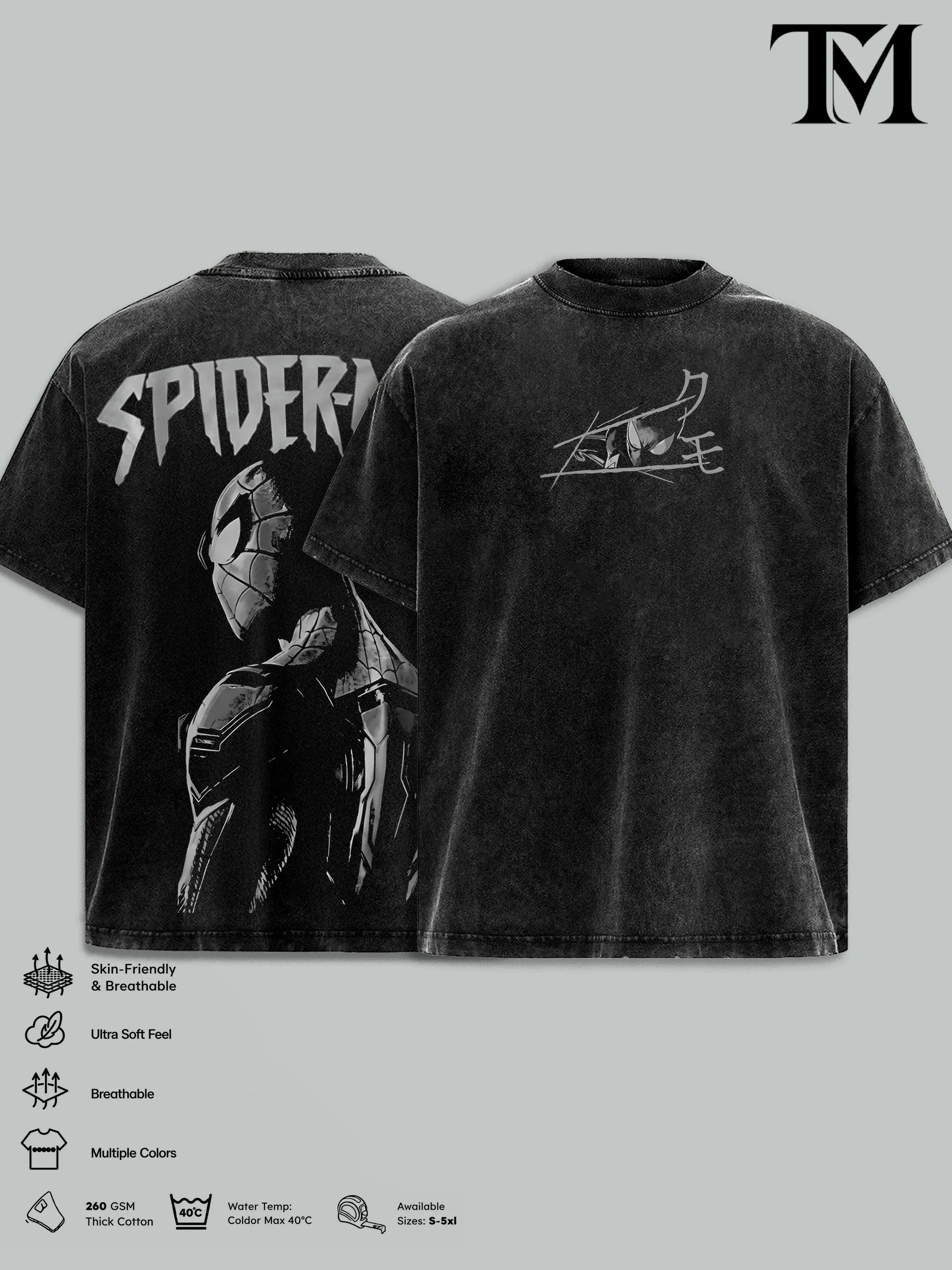 Dark Spidey Man Vintage Washed Graphic T-Shirt & Hoodie, Oversized Heavyweight Cotton Spider Hero Tee, Double Sided Retro Comic Streetwear Shirt, Y2K Grunge Web Slinger Aesthetic, Premium Unisex Graphic Apparel, Collector Fan Gift Merch
