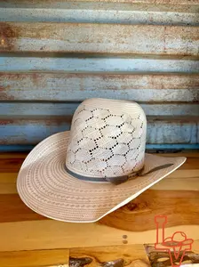 Los Vaqueros Straw Hat Tall Crown Honeycomb Tan/White