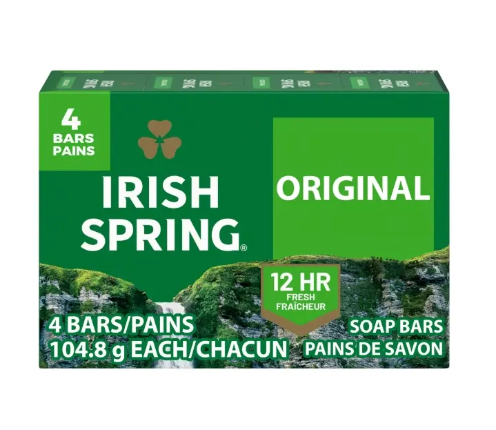 Irish Spring Original Deodorant Bar Soap for Men, 3.7 oz Bars, 4 Pack, with Flaxseed Oil, Long-Lasting Fresh Scent, Deodorant Bar Soap for Daily Cleansing, Rich Lather, Men's Body & Face Soap Body Care Body Wash