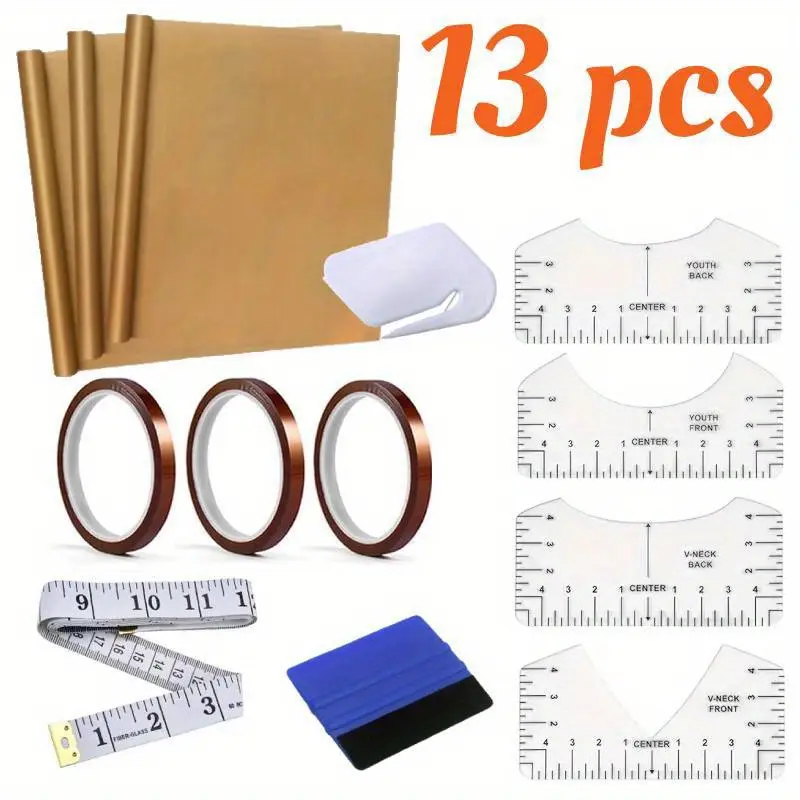 13pcs Sublimation Shirts Crafting Tool Kit with Ruled Guides, Plastic Accessories for Heat Transfer Printing, Weeding Vinyl, Scrapbooking, Diy Kit