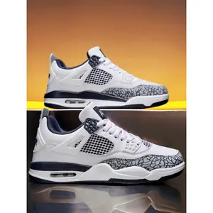 Breathable Leather Mesh Sport Shoes, Shock Absorption, Anti-Slip Sole, Unisex Basketball Shoes, Outdoor Skateboarding Shoes, Stylish Basketball Shoes