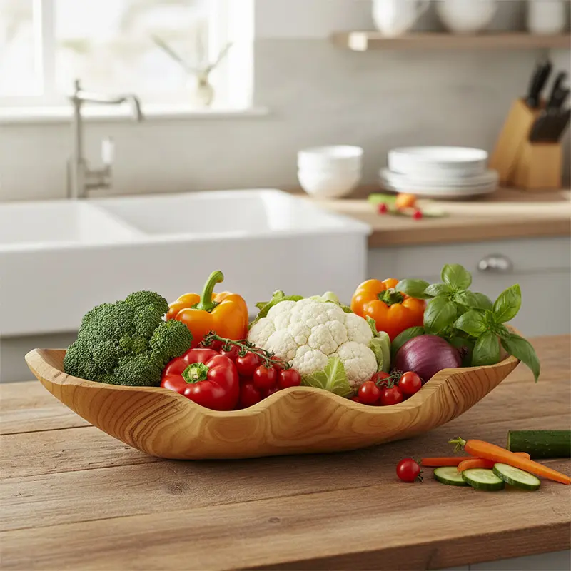 Elegant Solid Wood Tray | Perfect for Fruits, Snacks, and Keys | Ideal for Kitchen and Dining Room Decoration, Handmade, Contact Safe, Minimalist Design, Rustic Style Decoration, Decorative Bowl, Interior Decorator
