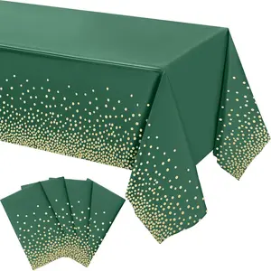 Tegeme 4 Packs Plastic Table Cloths for Parties Disposable Graduation Ramadan Mubarak Tablecloths Decoration with Gold Stamping Dot 108 X 54'' for Birthday Graduation Ramadan Party (Green,Gold) Tegeme