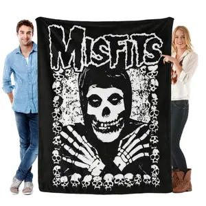Misfits Skull Graphic Flannel Blanket Iconic Punk Rock Design with Bold Misfits and Skull Motifs Soft Plush Fabric for Cozy Lounging and Snuggling Ideal Gift for Punk Horror Fans bed sofa home decor