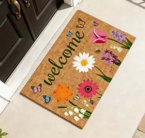 Floral ‘Welcome’ Mat ,Soft, Non-Slip, and So Cute – Perfect for Your Front Door, Entryway, or Kitchen