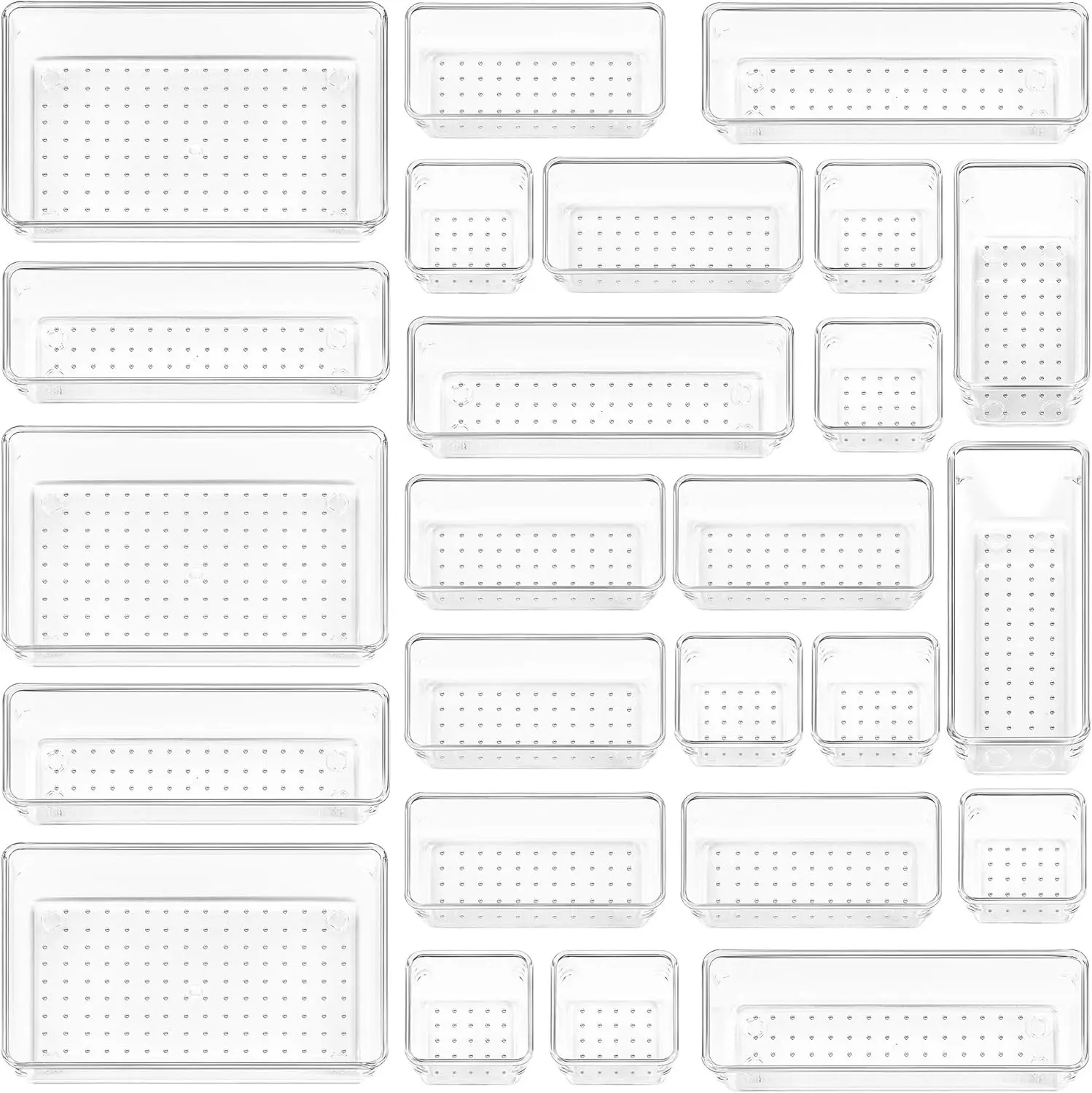 Transparent Plastic Drawer Organizers Set (25 Pieces, 4 Sizes) - Durable Compartmentalized Adjustable Beauty & Cosmetic Makeup Storage Organizer for Home Use, Beauty Organizer, Adjustable Organizer Set
