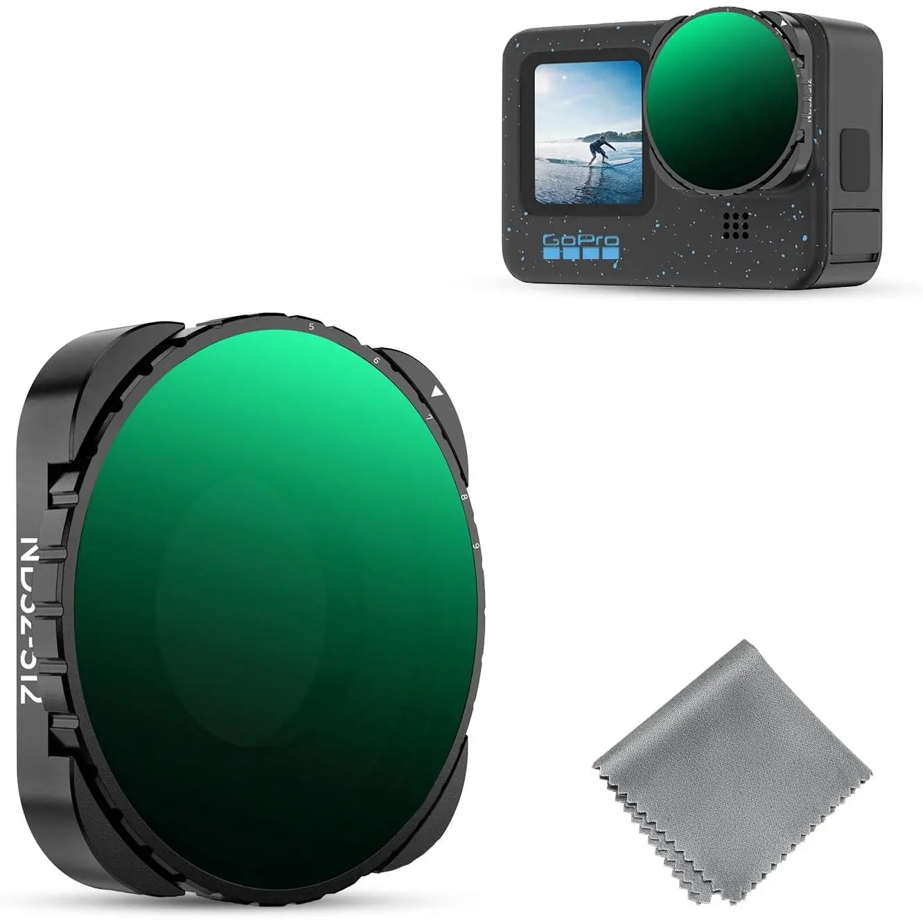 K&F CONCEPT Variable ND32-512 Filter, Multicoated AGC Glass, Crystal Clear, Instant Sharp Pictures, Neutral Density Light Reduction Accessory for GoPro Hero 13/12/11/10/9 Black Action Cameras, Accessories