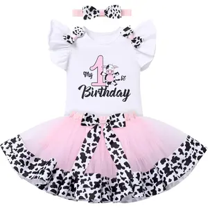 Baby Girl 1st Birthday Outfit Farm Cow Ladybug Romper Tutu Skirt Headband Christmas Bee Cake Smash Photo Shoot Clothes