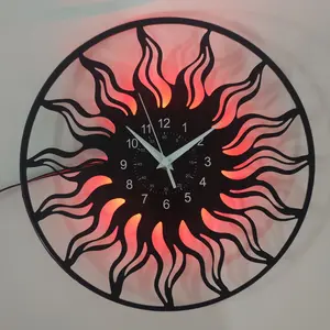 Solar Ray Theme Vinyl Wall Clock, LED Backlit, Home Decor, Home Goods, Ideal for Living Room, Bedroom, Kitchen Decor, Perfect Gift, Sangtai6168s Model