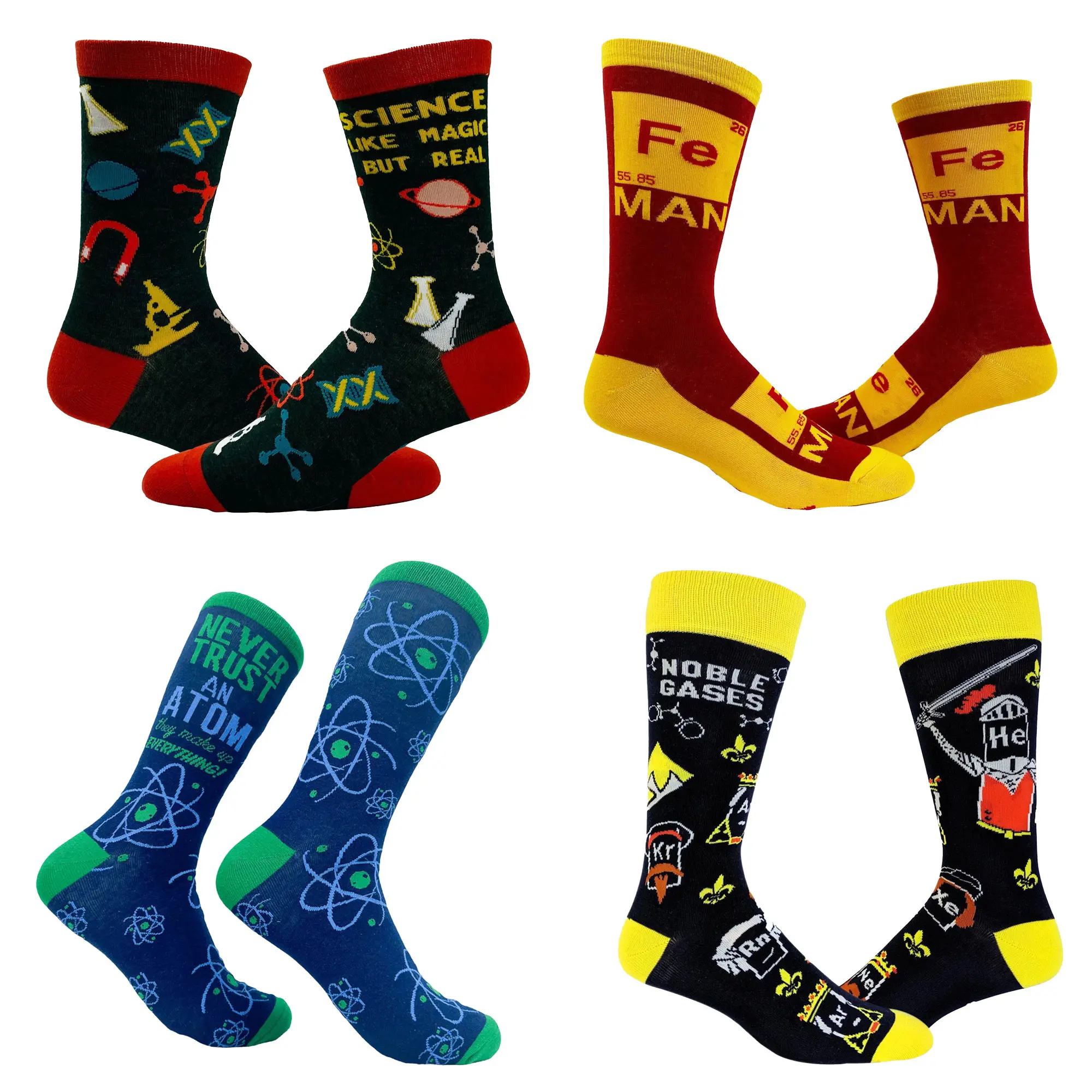 Mens Funny Science Socks Bundle 4 Pack Socks With Awesome Graphics for Men Funny Graphic Socks Comfortable Fitted Spandex Cotton