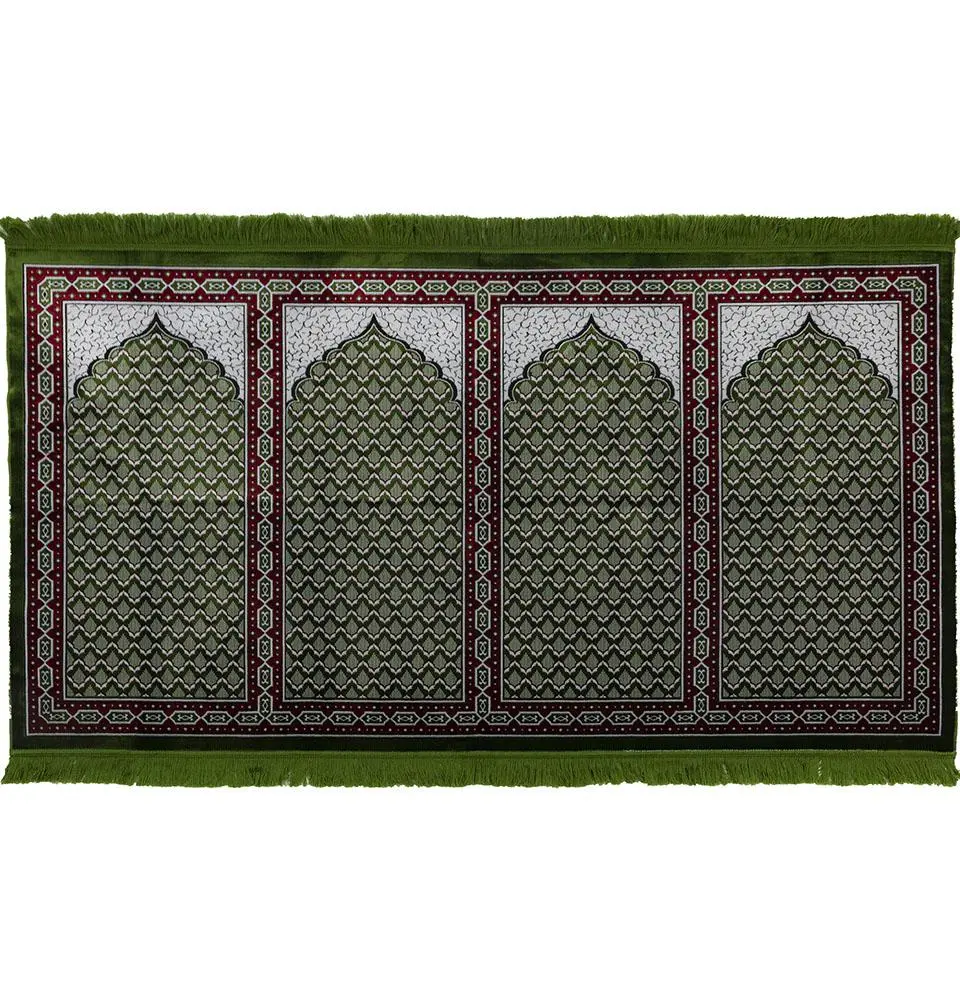 Wide 4 Person Masjid Islamic Prayer Rug - Red & Green