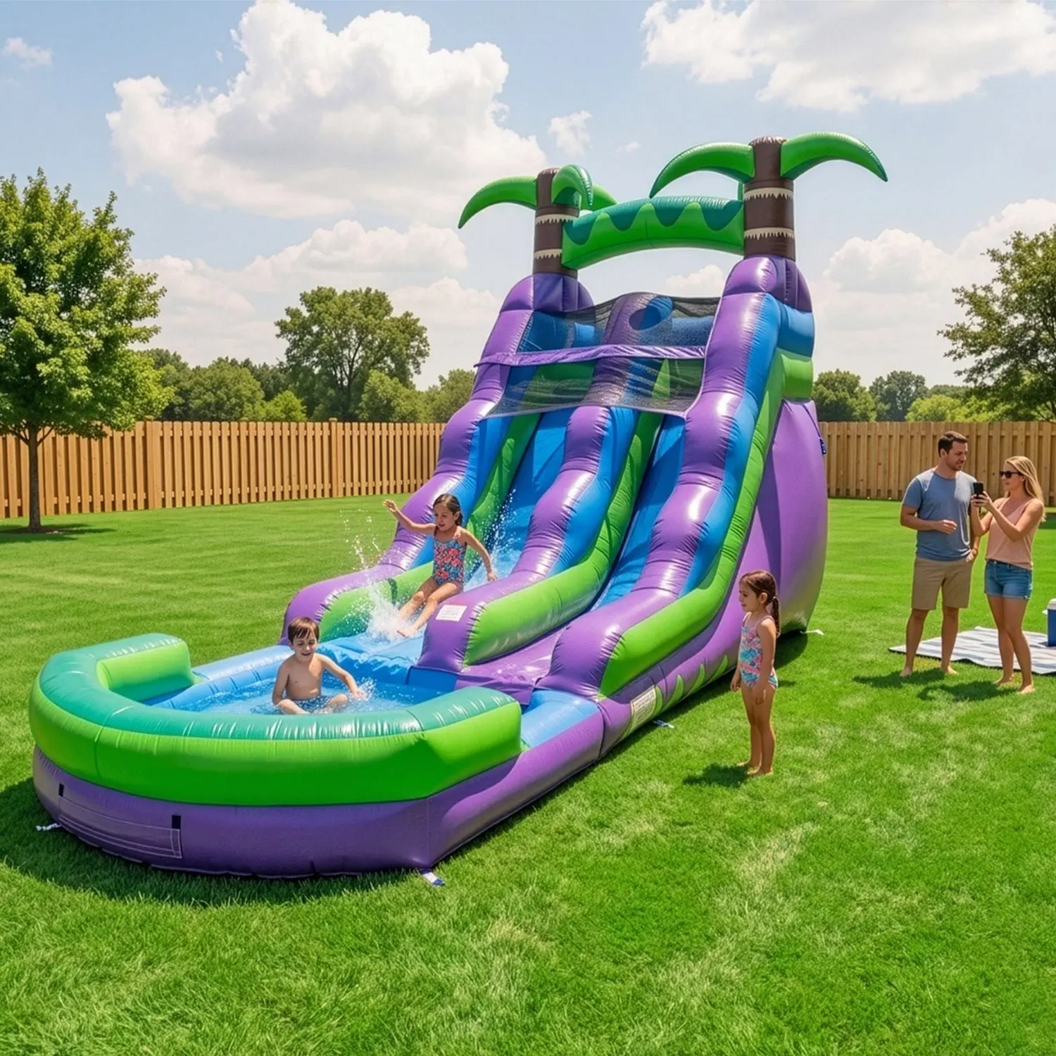 16' Purple Tropical Water Slide with Attached Pool