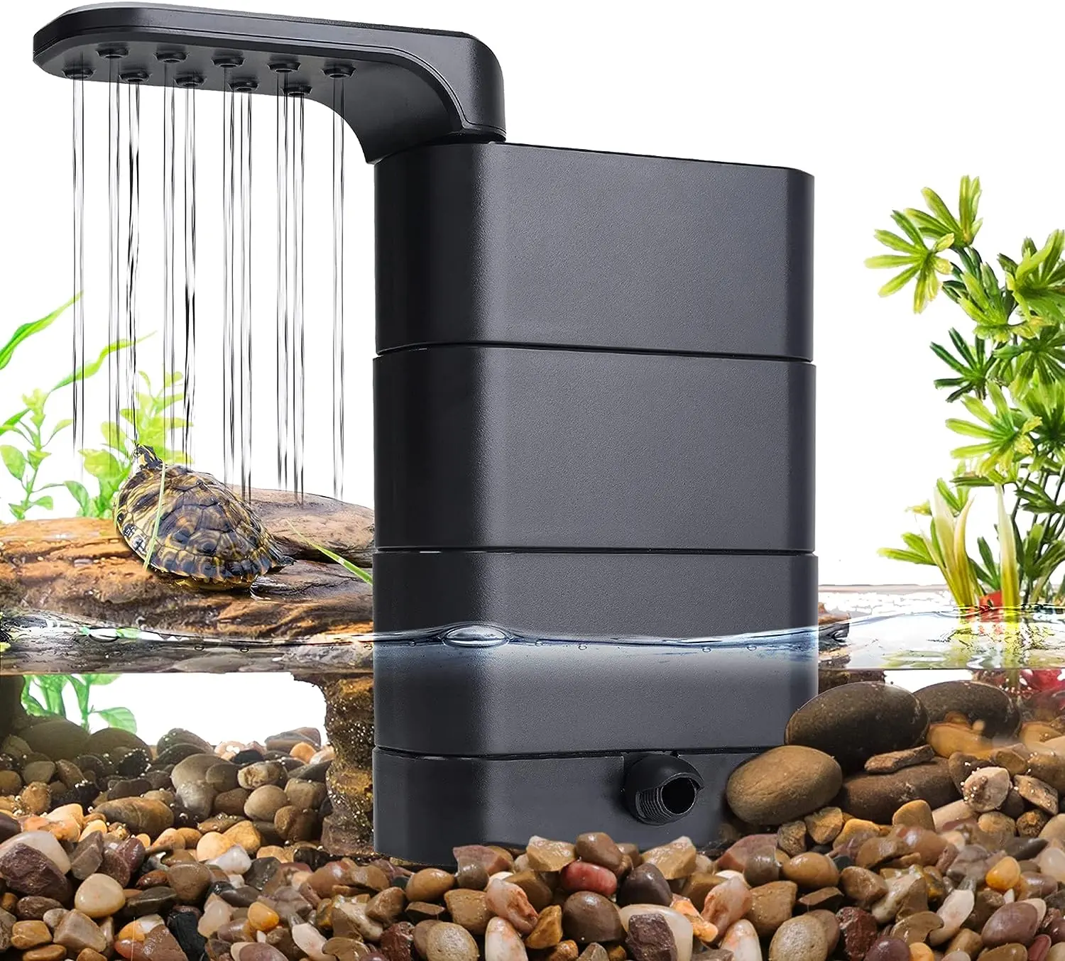 hygger 150GPH Turtle Filter with 2 Sponges & Bio Ball, 3-in-1 Water Circulation Draining Bio Filtration Amphibian Tank Filter 5 to 50 Gallon for Reptile Frog