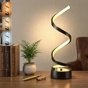 Aesthetic Small Spiral Table Lamps Set of 2 - Dimmable 3 Color LED Bedside Lamps, Touch Control, Perfect for Small Apartment, Dorm Room, Bedroom, Living Room - Practical Gift for Renters & College Students